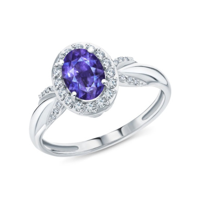 Золотое кольцо с бриллиантами природными и танзанитами природными