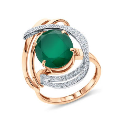 Золотое кольцо с бриллиантами природными и ониксом природным