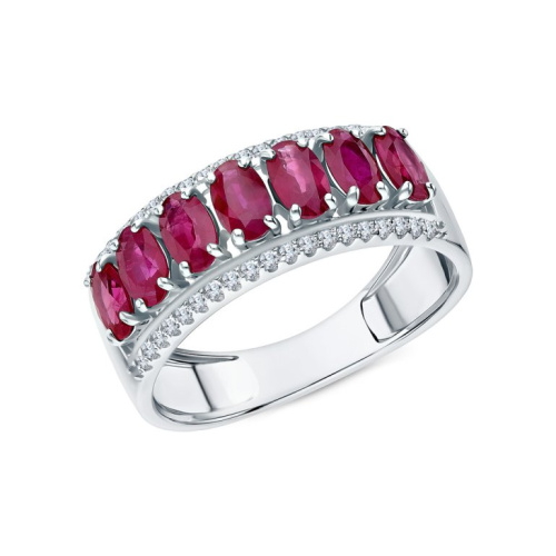 Золотое кольцо с бриллиантами природными и рубинами природными