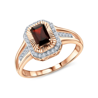 Золотое кольцо с бриллиантами природными и гранатами природными