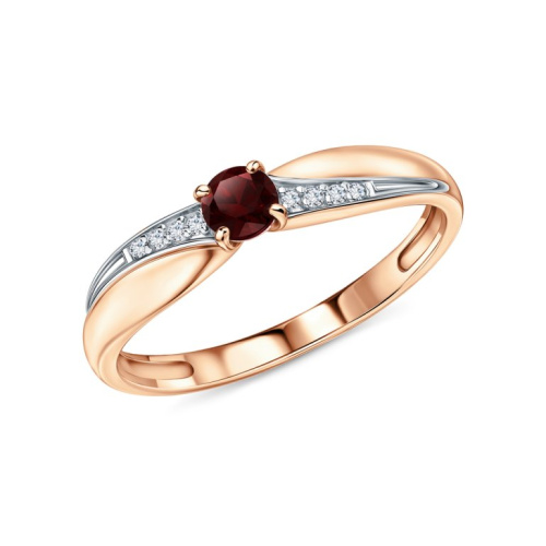 Золотое кольцо с бриллиантами природными и гранатами природными