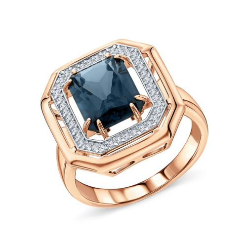 Золотое кольцо с бриллиантами природными и топазами природными