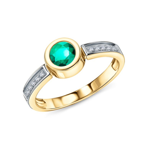 Золотое кольцо с бриллиантами природными и изумрудами природными
