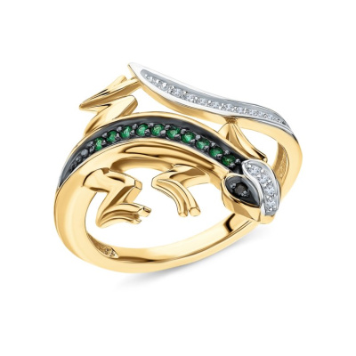 Золотое кольцо с бриллиантами природными и изумрудами природными