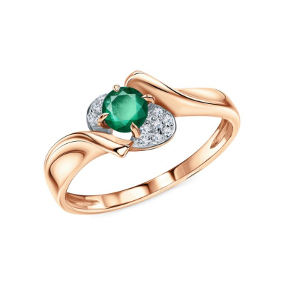 Золотое кольцо с бриллиантами природными и изумрудами природными