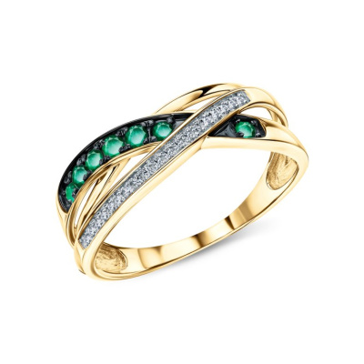 Золотое кольцо с бриллиантами природными и изумрудами природными