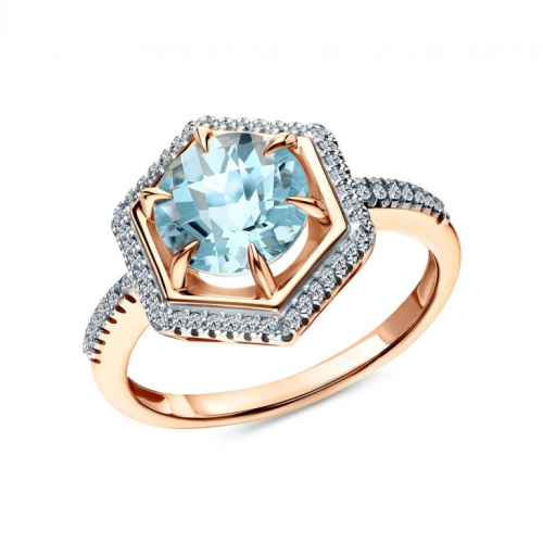 Золотое кольцо с бриллиантами природными и топазами природными