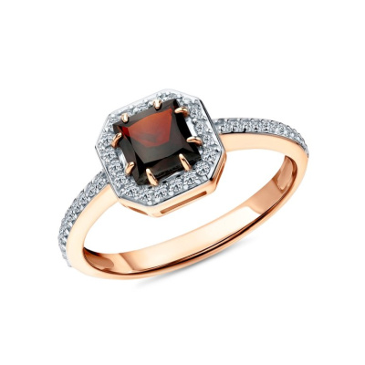 Золотое кольцо с бриллиантами природными и гранатами природными