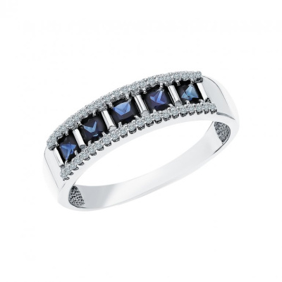 Золотое кольцо с бриллиантами природными и сапфирами природными