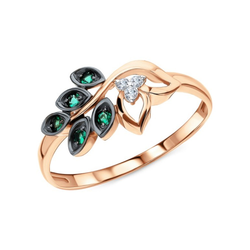 Золотое кольцо с бриллиантами природными и изумрудами выращенными