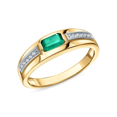 Золотое кольцо с бриллиантами природными и изумрудами выращенными