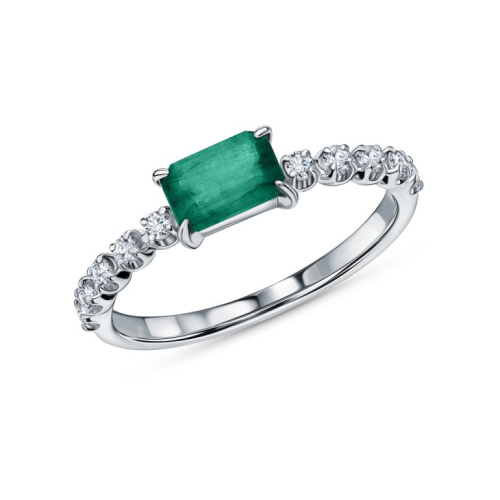 Золотое кольцо с бриллиантами природными и изумрудами природными