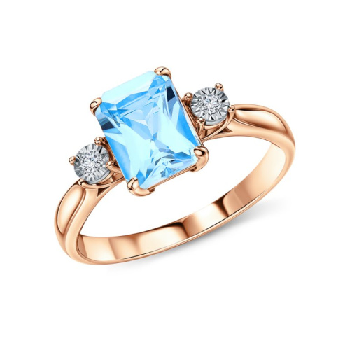 Золотое кольцо с бриллиантами природными и топазами природными