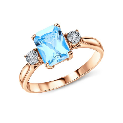 Золотое кольцо с бриллиантами природными и топазами природными