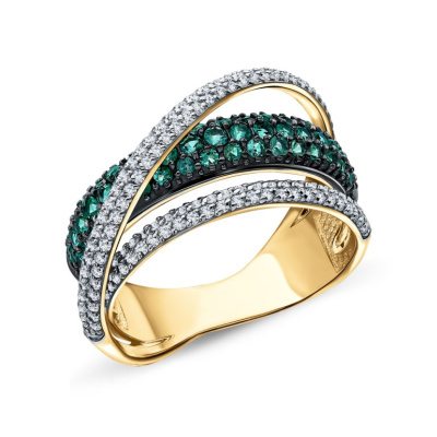 Золотое кольцо с бриллиантами природными и изумрудами природными