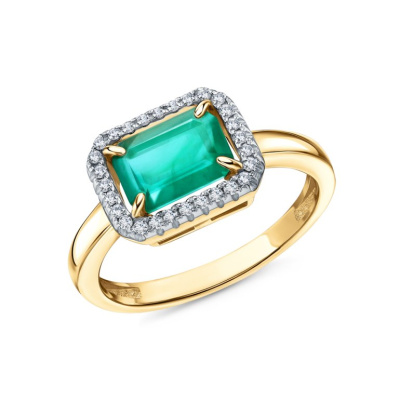 Золотое кольцо с бриллиантами природными и изумрудами природными