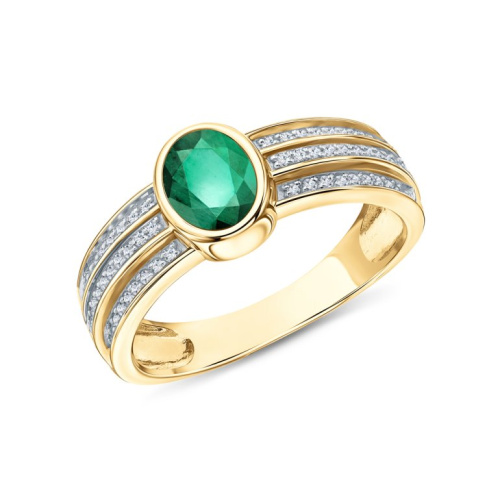 Золотое кольцо с бриллиантами природными и изумрудами природными