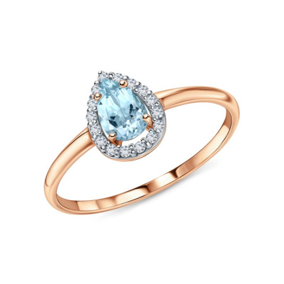 Золотое кольцо с фианитами и топазами природными