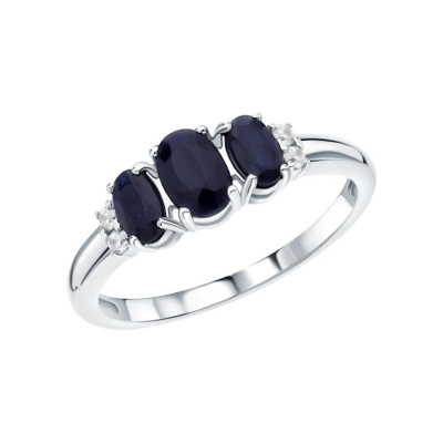 Серебряное кольцо с фианитами и сапфирами природными