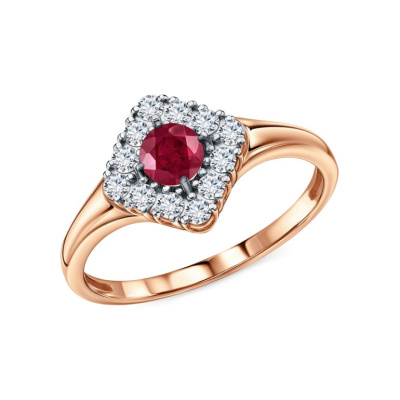 Золотое кольцо с бриллиантами природными и рубинами природными