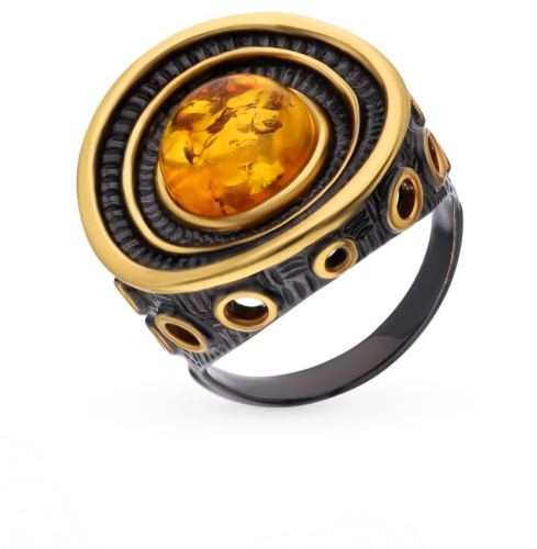 Серебряное кольцо с янтарями природными
