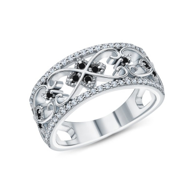 Серебряное кольцо с фианитами и шпинелями природными