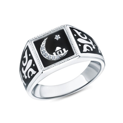 Серебряное кольцо с эмалью и фианитами