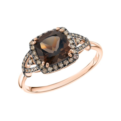Золотое кольцо с кварцем дымчатым и бриллиантами