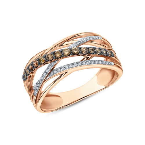 Золотое кольцо с бриллиантами и бриллиантами коньячными природными