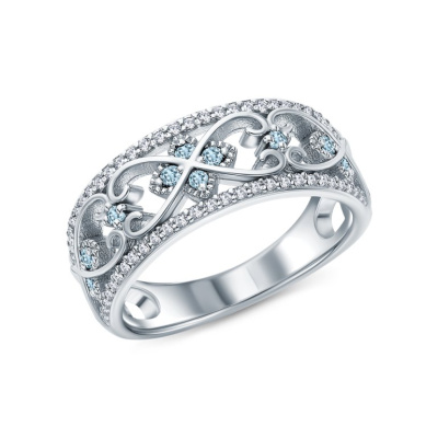 Серебряное кольцо с фианитами и топазами природными