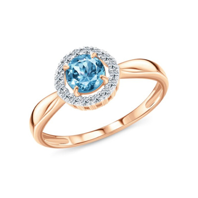 Золотое кольцо с бриллиантами природными и топазами природными