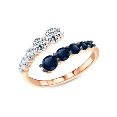 Золотое кольцо с топазами природными и сапфирами выращенными