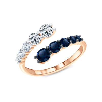 Золотое кольцо с топазами природными и сапфирами выращенными