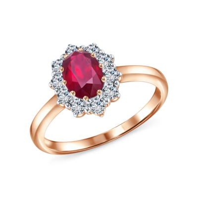 Золотое кольцо с бриллиантами природными и рубинами природными