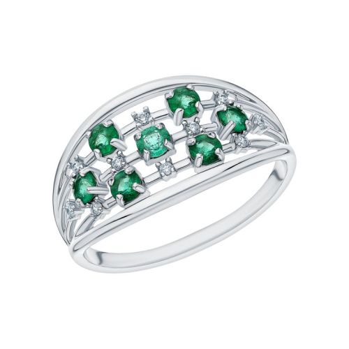 Серебряное кольцо с природными изумрудами и фианитами
