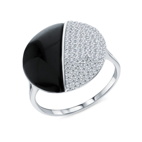 Серебряное кольцо с фианитами и агатами природными