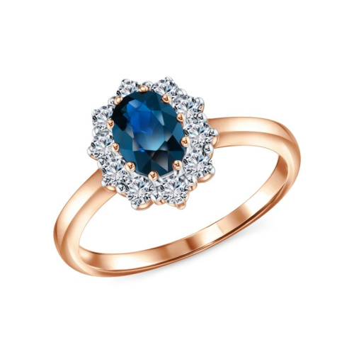 Золотое кольцо с бриллиантами природными и сапфирами природными