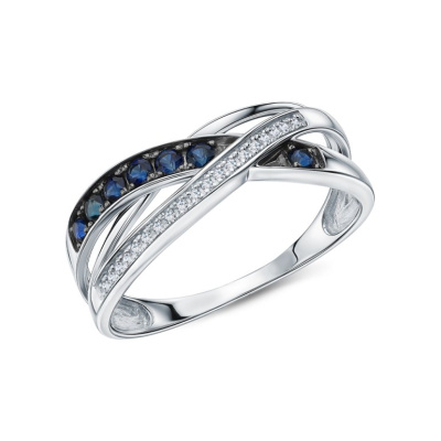 Золотое кольцо с бриллиантами природными и сапфирами природными