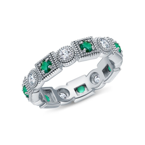 Серебряное кольцо с фианитами и агатами природными