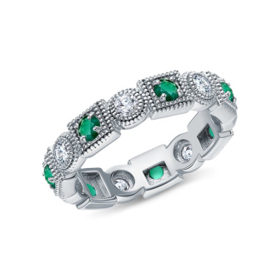 Серебряное кольцо с фианитами и агатами природными