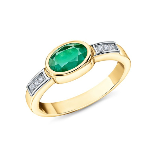 Золотое кольцо с бриллиантами природными и изумрудами природными