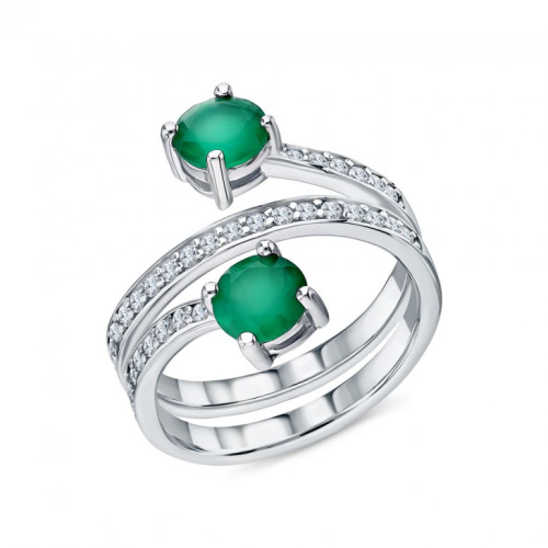 Серебряное кольцо с агатами и фианитами