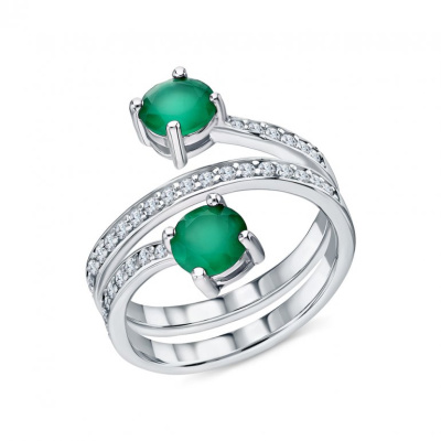 Серебряное кольцо с агатами и фианитами