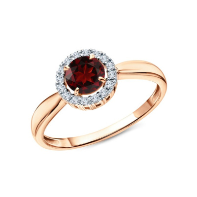 Золотое кольцо с бриллиантами природными и гранатами природными