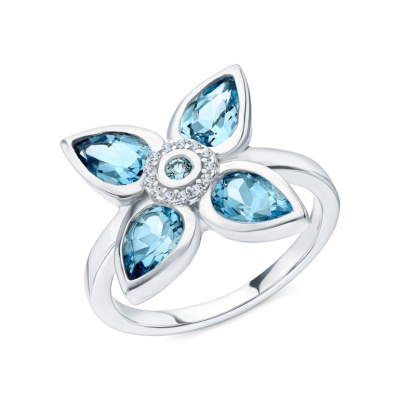 Серебряное кольцо с фианитами и топазами природными