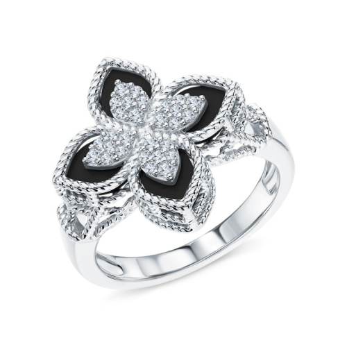 Серебряное кольцо с фианитами и агатами природными