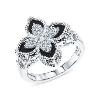 Серебряное кольцо с фианитами и агатами природными