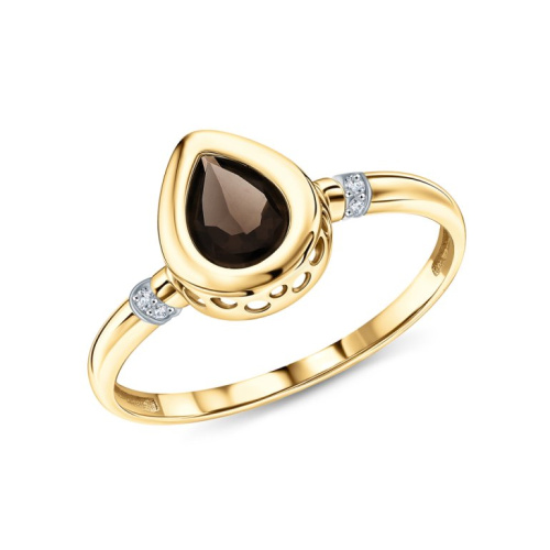 Золотое кольцо с бриллиантами природными и кварцами природными