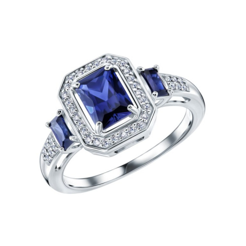 Золотое кольцо с бриллиантами природными и сапфирами выращенными