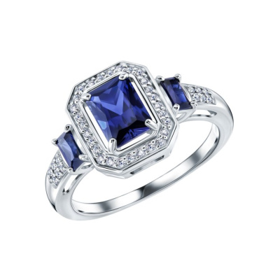 Золотое кольцо с бриллиантами природными и сапфирами выращенными